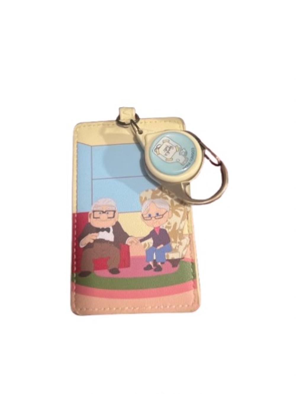 Cute Elderly Couple Cardholder with Blue Retractable Keyring